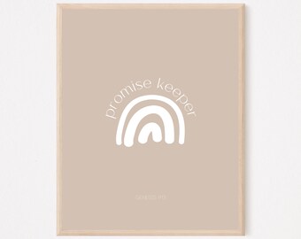 Promise Keeper, Genesis 9:13, Christian Wall Art, Neutral Minimal Bible Verse Print, Modern Scripture Wall Art, Christian Home Decor
