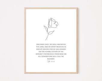 Lucas 1:46-48, Mi alma magnifica al Señor / Arte mural de verso bíblico cristiano imprimible / Póster de fe moderna / Regalo del Día de la Madre Diseño Boho