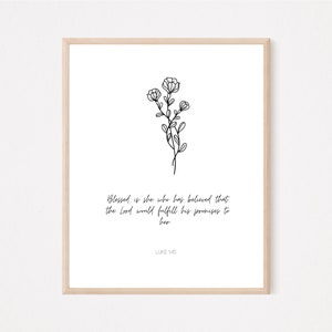 Blessed is She, Luke 1:45, Christian Wall Art, Neutral Minimal Bible Verse Print, Modern Scripture Art, Christian Home Decor