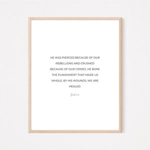 Isaiah 53:5, Christian Wall Art, Neutral Minimal Bible Verse Print, Modern Scripture Art, Christian Home Decor