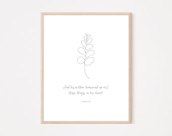 Lucas 2:51, Su Madre Atesoró Todas Estas Cosas / Arte de pared de versículos bíblicos cristianos imprimibles / Cartel de fe moderna / Regalo del Día de la Madre