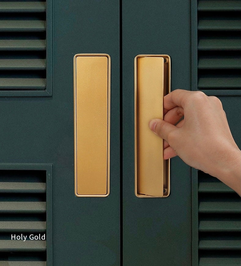 Hidden Door, Gold, Black, Gray Knob and Handle Scandinavian Style Brass