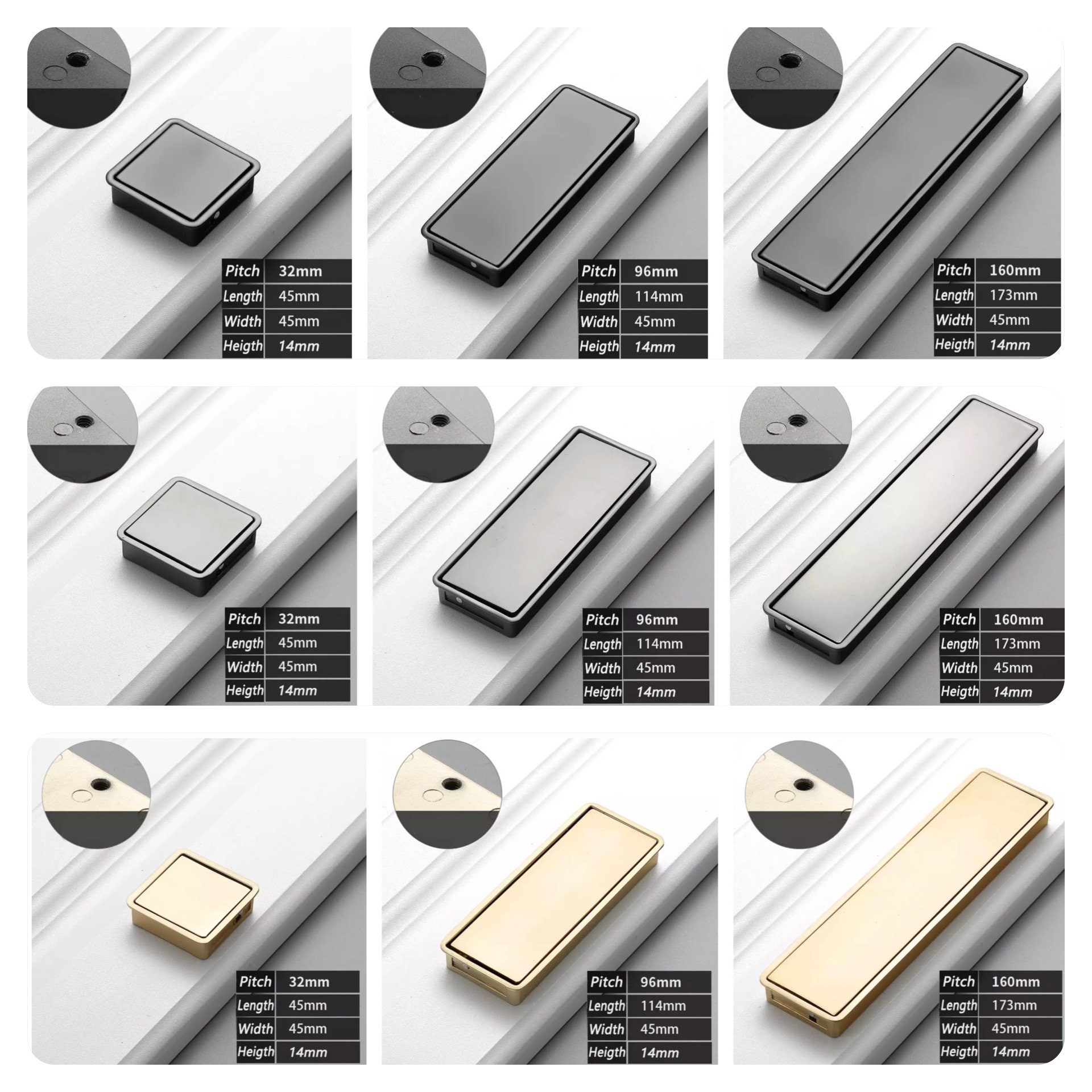 Hidden Door, Gold, Black, Gray Knob and Handle Scandinavian Style Brass