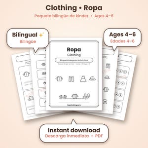 Clothing Bilingual Kindergarten Pack, Ropa Spanish English Ages 4-6 PDF