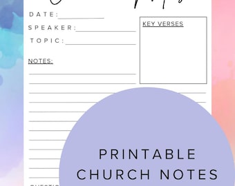 Church Notes Template, Sermon Notes Printable (Digital Download)