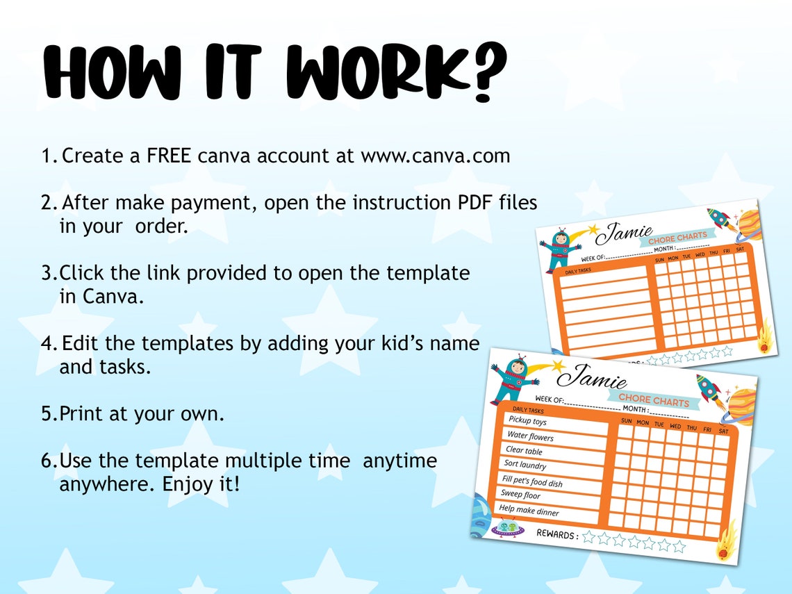 Editable Aerospace Chore Chart for Kids, Daily Task List for Children ...