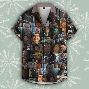 NICOLAS CAGE Vintage Shirt, 90s Nic Cage, Button Up Hawaiian T-Shirt, Face Off, Tribute Celebrity Tee, All Over Print, National Treasure