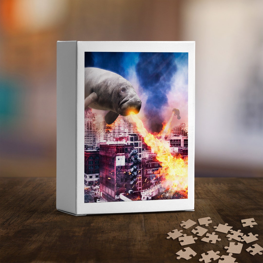 Manatees Attack Puzzle Family Game Night Animal Art Manatee - Etsy