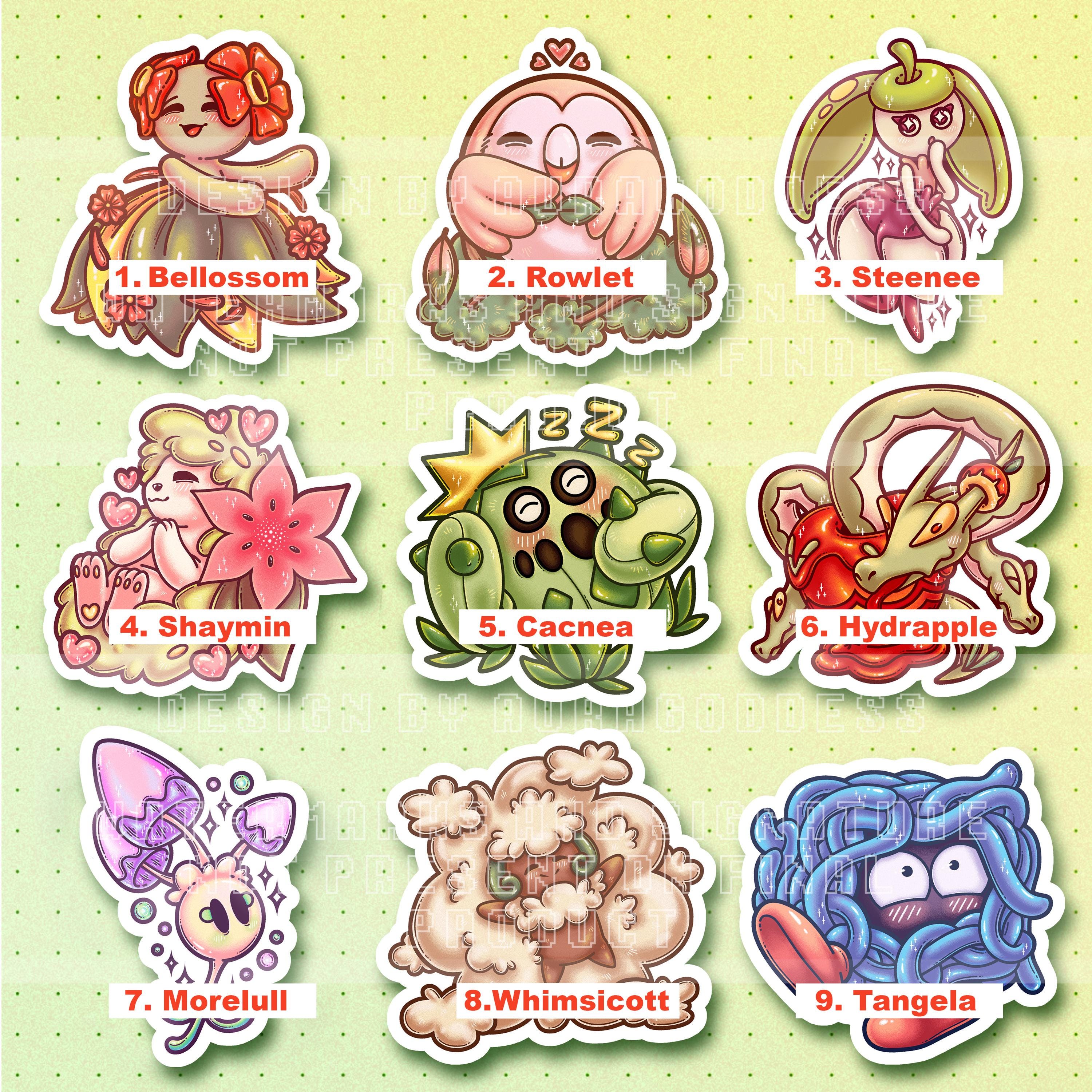 Grass Type Sticker Pack // Poké Inspired // Matte Vinyl Stickers! - Etsy