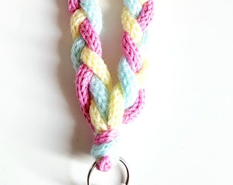 Cute Comfortable Lanyard made from Yellow, Blue, and Pink Wool - Stylish and Functional ID Badge Holder Necklace