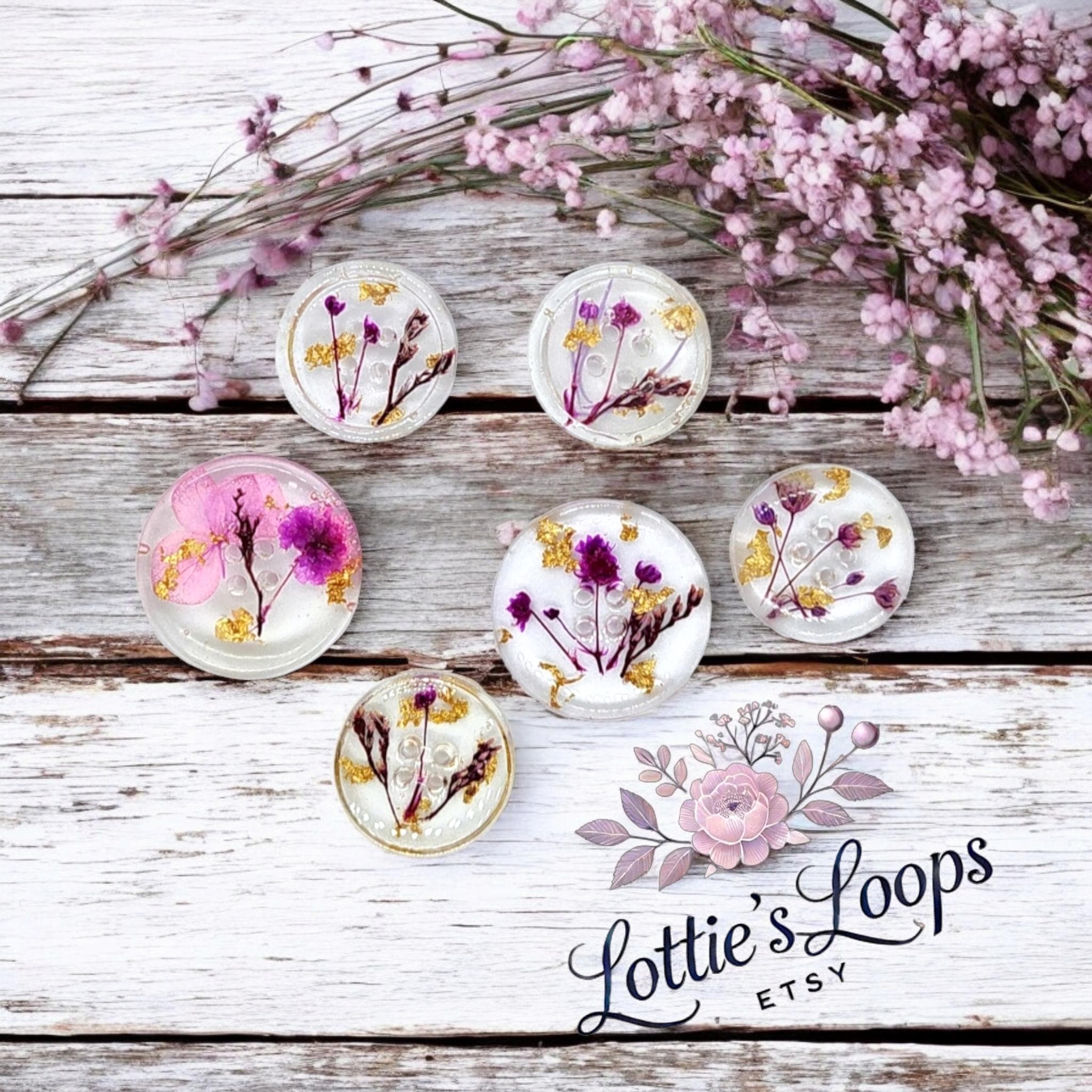10x Stunning Handmade Resin Buttons with real flowers A beautiful Addition to Your Crafts