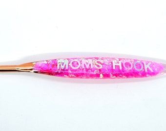 Custom Any Message streamlined crochet hooks handmade with resin. Makes a great gift