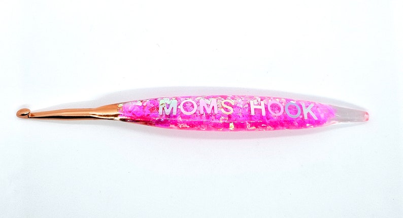 Custom Any Message streamlined crochet hooks handmade with resin. Makes a great gift image 1
