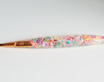 Stunning random sequins streamlined crochet hooks handmade with resin super shiny