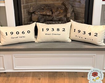 Personalized, Hand Painted, Premium, Zip Code  Pillows