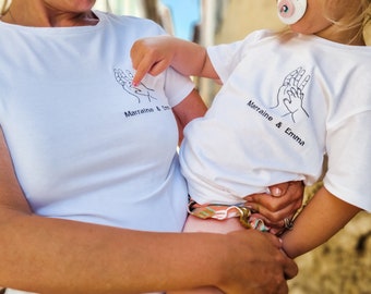 Personalized embroidered t-shirts | Matching godmother and goddaughter