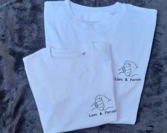 Set personalisierter bestickter T-Shirts mit der Aufschrift „Patenvater und Patentochter“ | Patengeschenk