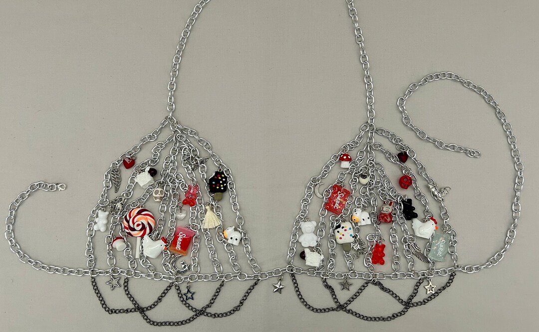 Chain Bra With Charms, Rave Chain Bra, Rave Top, Festival Bra, Festival