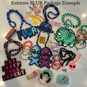 PLUR package, kandi mystery bag, rave mystery bag, rave package, festival package, perler necklace, ravewear, kandi bracelets, custom kandi