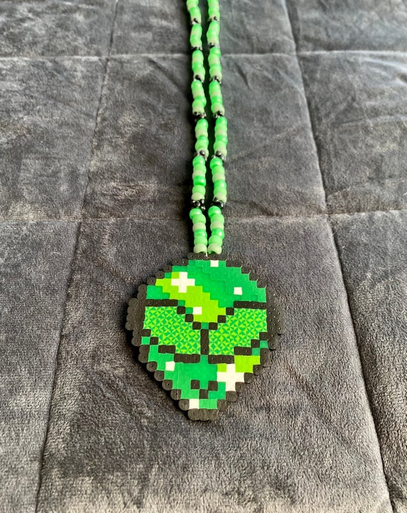 Trippy alien perler necklace, trippy perler necklace, rave perler necklace, rave necklace, rave accessories, high alien perler, perler beads