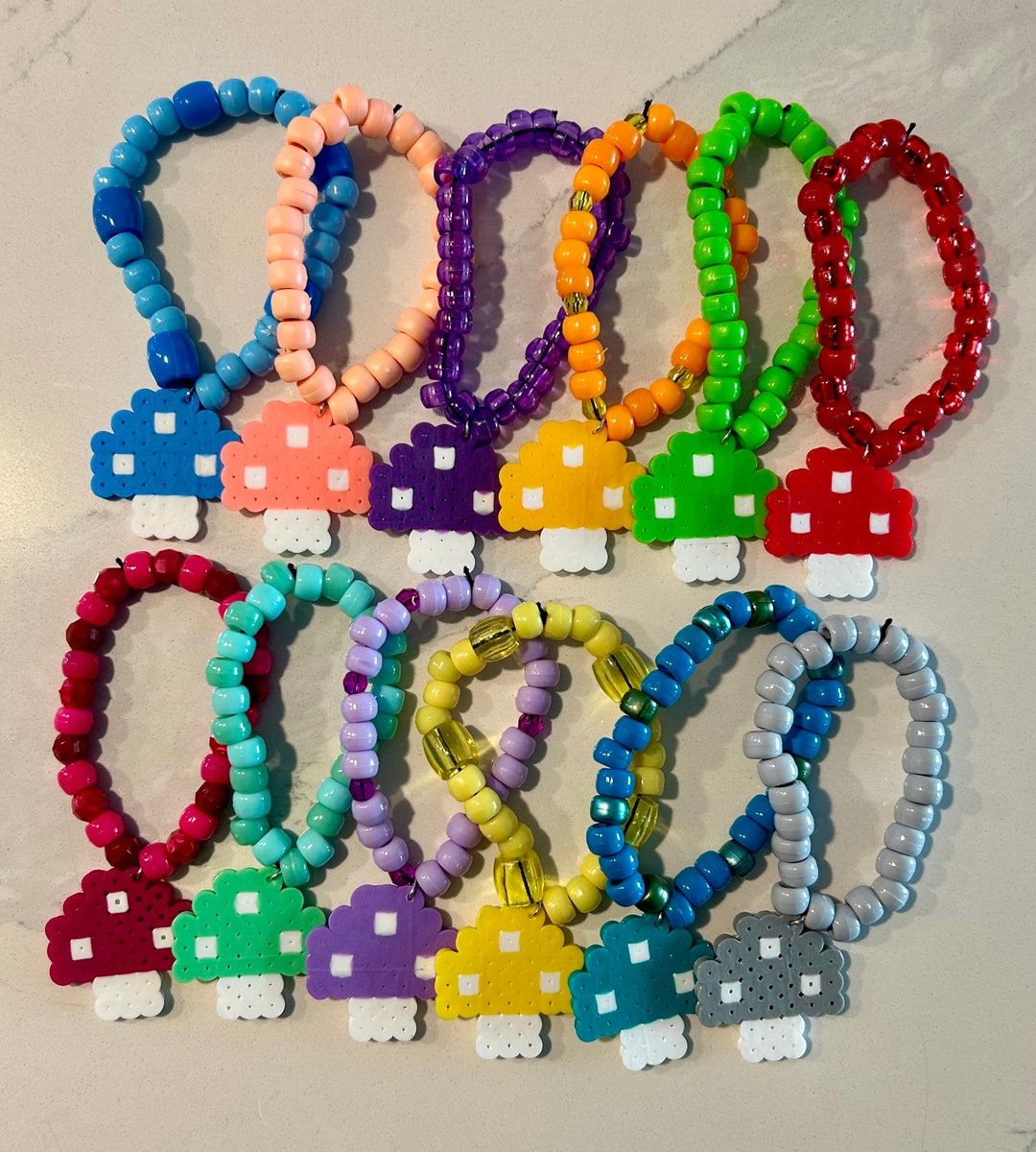 Mushroom Perler Kandi, Mushroom Perler Bracelet, Perler Kandi Bracelet