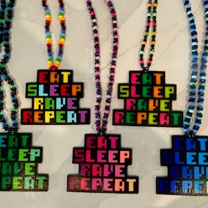 Eat Sleep Rave Repeat Perler Necklace, Rave perler necklace, festival perler, rave necklace, trippy perler necklace, edm perler, festivals
