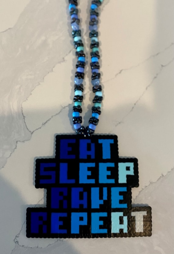 Eat Sleep Rave Repeat Perler Necklace, Rave perler necklace, festival perler, rave necklace, trippy perler necklace, edm perler, festivals