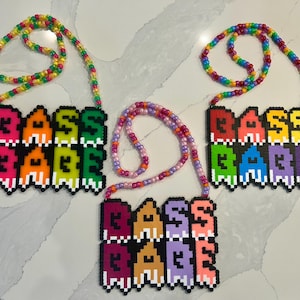 Bass Babe Perler Necklace, rave perler, festival perler, trippy perler necklace, perler design, dubstep perler, rave accessory, trippy, rave