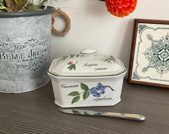 Apilco France Elysian Garden Lidded Terrine, Ronald Van Ruykenvelt Large Butter Dish, French Kitchen Decor