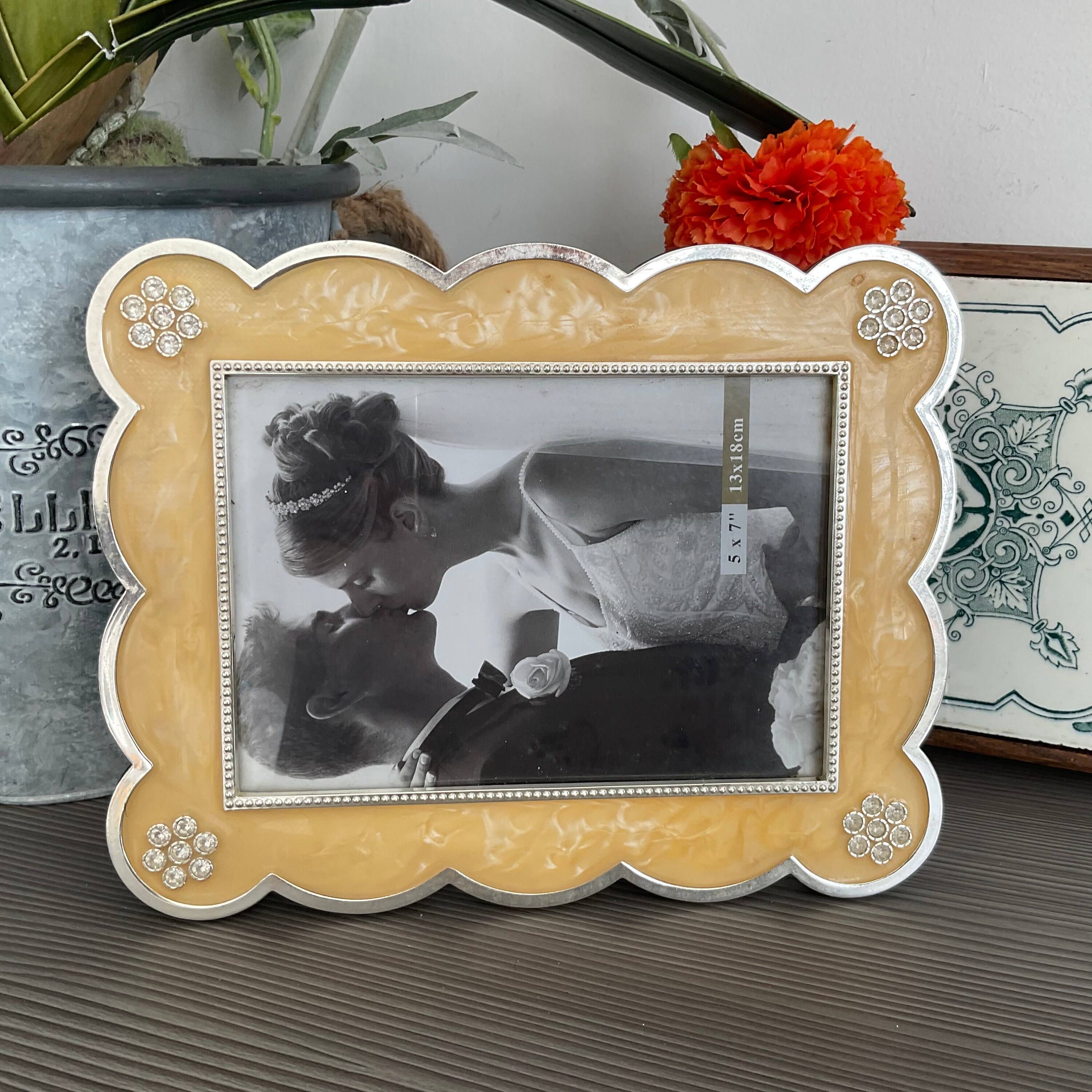 Prettu Frame Pretty Freestanding Photo Frame, Chrome Jeweled Rectangular Picture ...