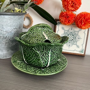 Ceramiczna waza do zupy kapuścianej z talerzem dolnym, kolekcjonerska majolikowa waza do zupy kapuścianej