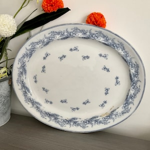 HUGE ! Antique Wedgwood Pearl stone Oval Platter, Blue and White Transfer Meat Plate