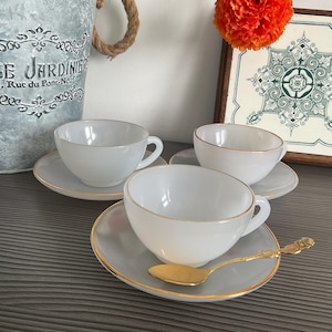 3 x Arcopal France Milk Glass Cups and Saucers