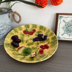 Vintage Sarreguemines Majolica Serving Plate: French Fruits Centerpiece