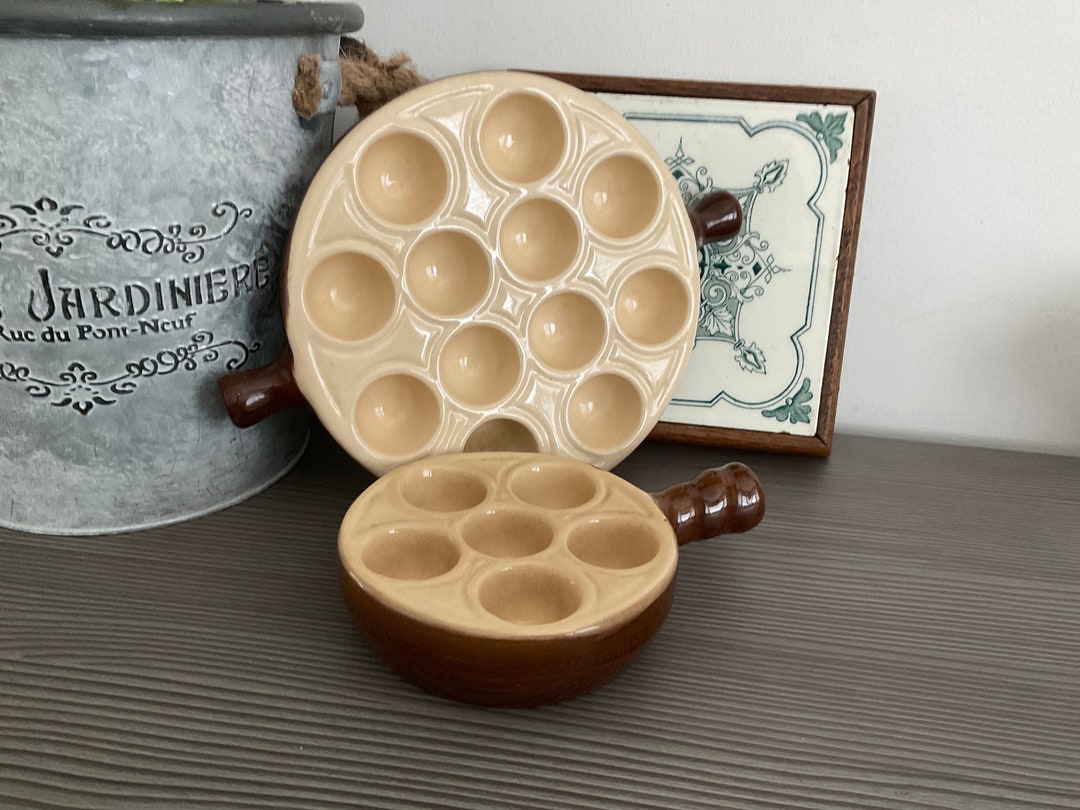 Vintage Emile Henry Escargot Dishes, Large and Small French Snail