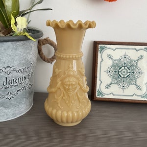 Antique French Opaline Vase: Vierzon Beige Milk Glass, Model Romans