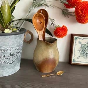 Signed French Earthenware Glazed Jug/Pitcher, GRES de L’Arnon Handmade Rustic Farmhouse Decor