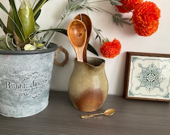 Signed French Earthenware Glazed Jug/Pitcher, GRES de L’Arnon Handmade Rustic Farmhouse Decor
