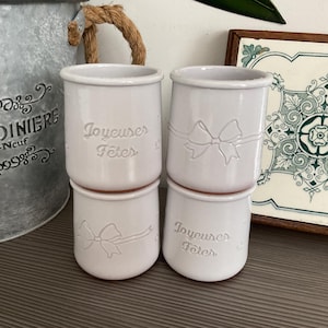 Raras ollas de terracota esmaltadas blancas Le Fermière, ollas para postre francesas, juego de 4