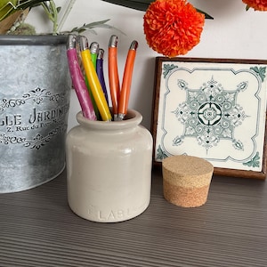 Vintage French Stoneware Mustard Pot: LAB LAGNY Cream Crock with Cork Lid