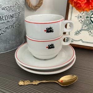 Apilco Cafe Hag Espresso Cups & Saucers: French Bistro Set of 2