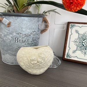 Sweet Ceramic Cherub Planter, Heart Shaped Vase, Cream Glazed Pot