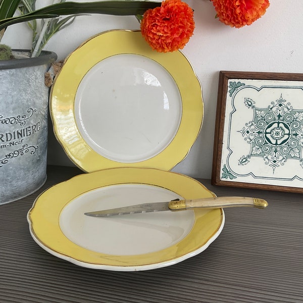 2 x KG LUNEVILLE Dinner Plates, ‘Jonquille’ Pattern, Daffodil Yellow Plates, French Porcelain