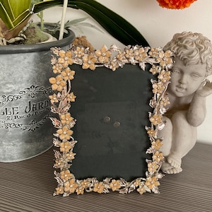 Rose Gold Fotorahmen: Emaillierte Blumen & Strass, Vintage Ornate