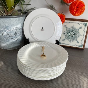 Vintage Wedgwood CANDLELIGHT Breakfast/Luncheon Plate, Classic White Bone China, Swirl Design, Classy Dinnerware image 4