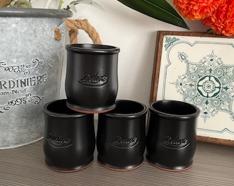 RARE 4 x Le Fermiere DELUXE Limited Edition Yogurt Pots, Black Glazed French Pots, Custard Pots, Dessert Pots, Terracotta Pots