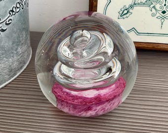 Bonito pisapapeles de cristal con forma de remolino rosa, estilo vintage, redondo, transparente y rosa, con burbuja controlada.