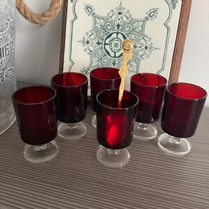 Vintage Luminarc Cavalier Ruby Red Small Sherry/Shot Glasses- Set of 6