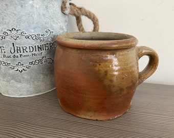 Antique French Stoneware Crock, Handmade , Rustic, Farmhouse Kitchen, Traditional French Storage Jar