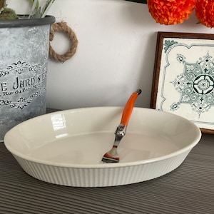 Vintage Villeroy & Boch Luxembourg Oval Gratin Dish, White Ribbed Oven to Table Dish